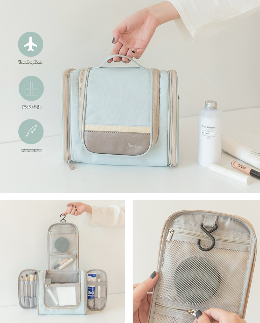 Light Blue Large Capacity Hanging Travel Toiletry Bag - Portable Waterproof Organizer for Cosmetics, Makeup & Toiletries with Multiple Compartments 3
