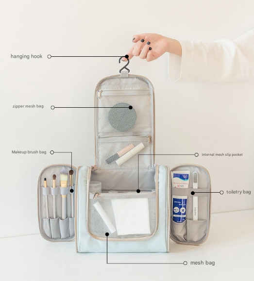 Light Blue Large Capacity Hanging Travel Toiletry Bag - Portable Waterproof Organizer for Cosmetics, Makeup & Toiletries with Multiple Compartments 4