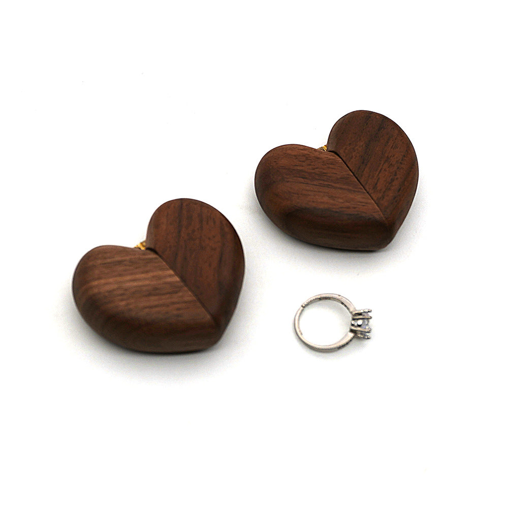 Brown Elegant Walnut Wood Heart Ring Box - Magnetic Closure for Proposal, Engagement & Wedding Jewelry 3