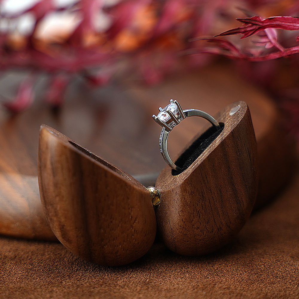 Brown Elegant Walnut Wood Heart Ring Box - Magnetic Closure for Proposal, Engagement & Wedding Jewelry 5