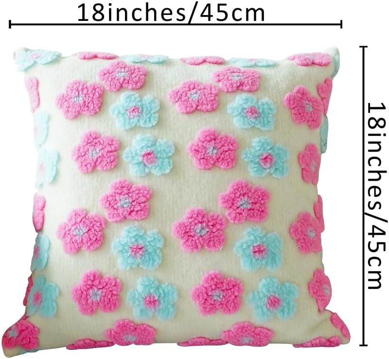Blue Charming 3D Floral Plush Cushion Covers - Set of 4, 45x45cm Soft Faux Lambswool Pillowcases for Sofa & Bed Decor 5