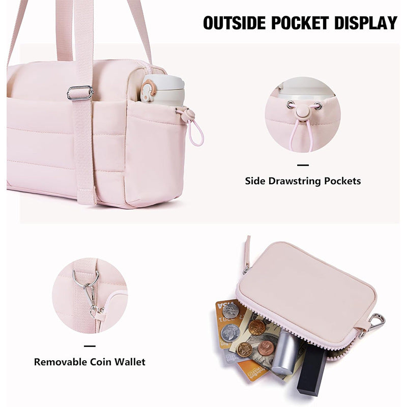 Beige Chic Women's Mini Gym Duffel Bag - Lightweight Nylon Shoulder Tote with Wet Pocket, Multiple Compartments & Removable Pouch 5