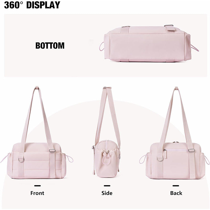 Beige Chic Women's Mini Gym Duffel Bag - Lightweight Nylon Shoulder Tote with Wet Pocket, Multiple Compartments & Removable Pouch 6