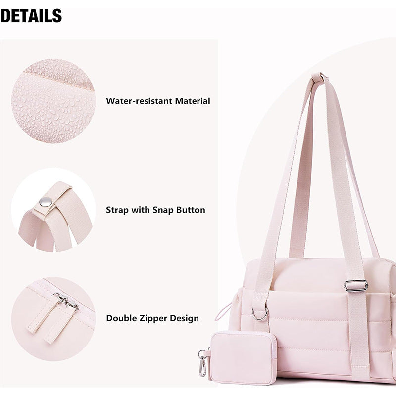 Beige Chic Women's Mini Gym Duffel Bag - Lightweight Nylon Shoulder Tote with Wet Pocket, Multiple Compartments & Removable Pouch 7