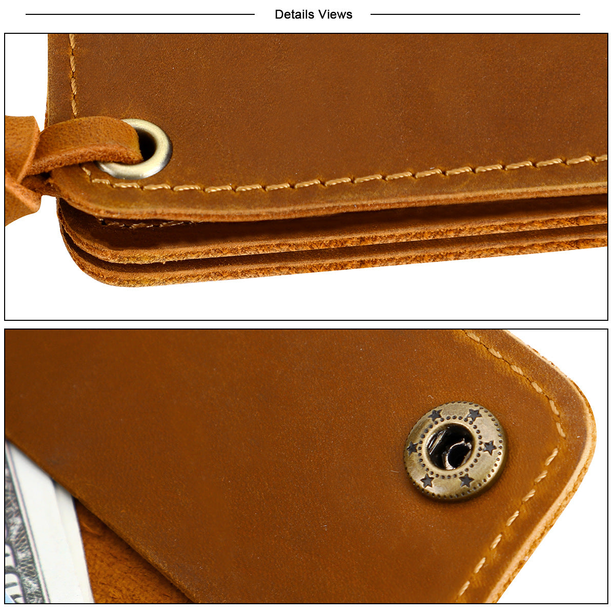 Black Vintage Handmade Crazy Horse Leather Wallet - Compact Card Holder & Zippered Coin Purse with Snap Closure 7