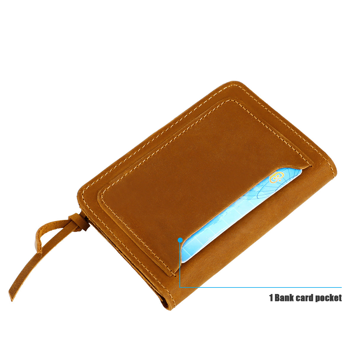 Blue Vintage Handmade Crazy Horse Leather Wallet - Compact Card Holder & Zippered Coin Purse with Snap Closure 5