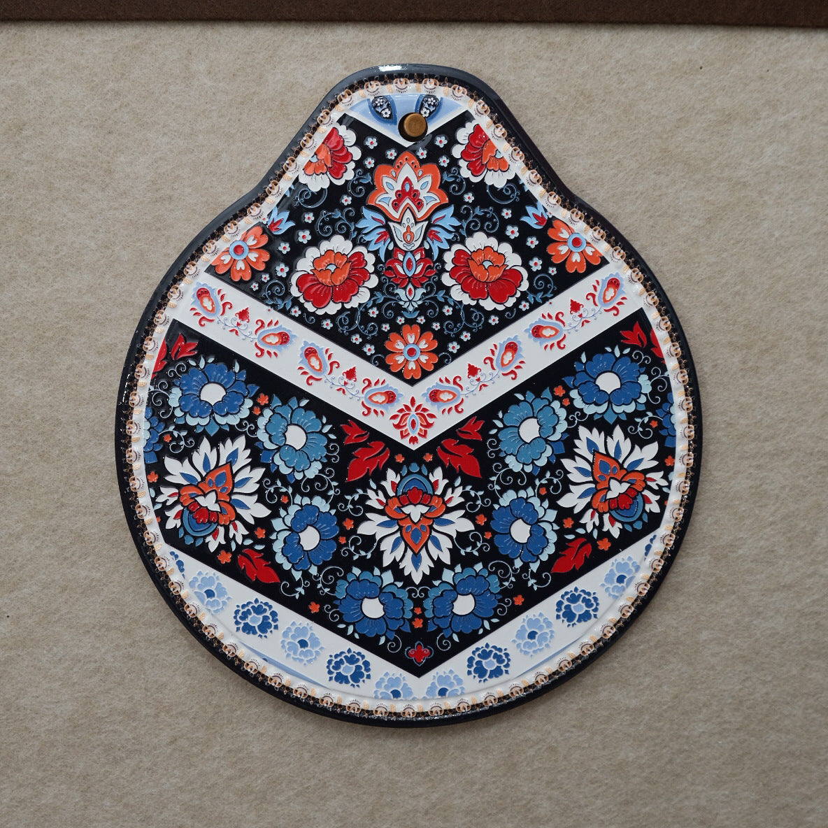 Blue-red Set of 4 Embossed Ceramic Paddle Mats - Assorted Bohemian Pattern Heat Resistant Pads