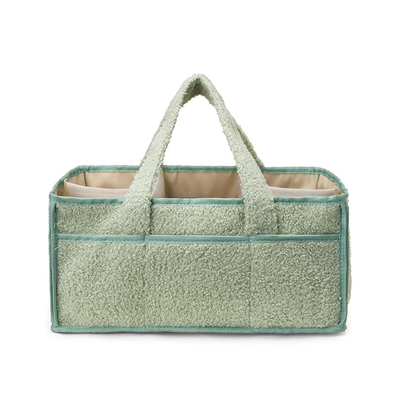 Green Large Plush Nappy Caddy Organizer - Portable Diaper Storage Bin & Nursery Tote Bag