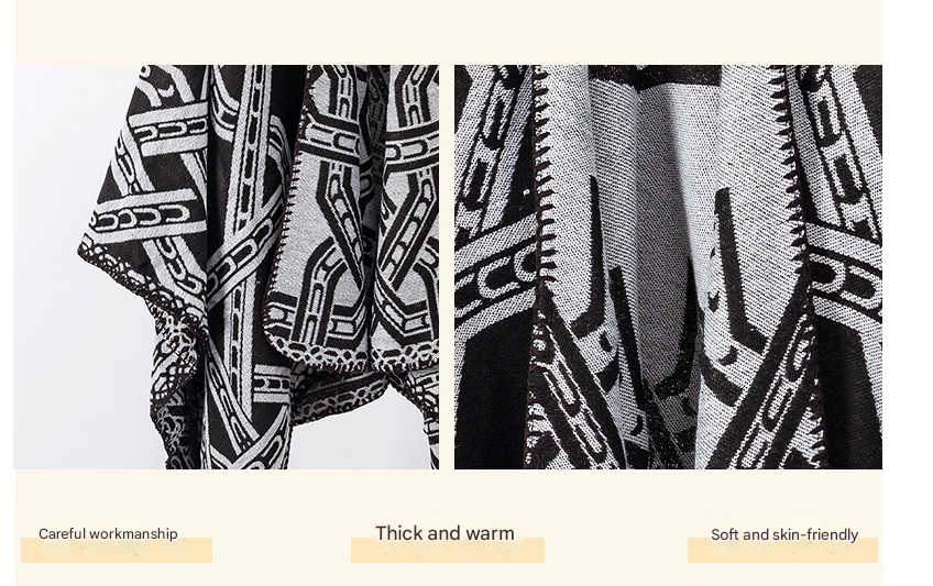 Red Bohemian Ethnic Print Blanket Poncho - Warm Windproof Oversized Shawl Wrap (130x150cm) 3