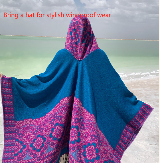 Rhombus Red Soft Faux Cashmere Poncho Cape - Oversized Winter Shawl Wrap (130x150cm) 3