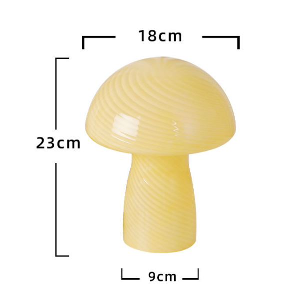 Stripe-Pure Yellow Retro Swirl Glass Mushroom Table Lamp - LED Bedside Night Light