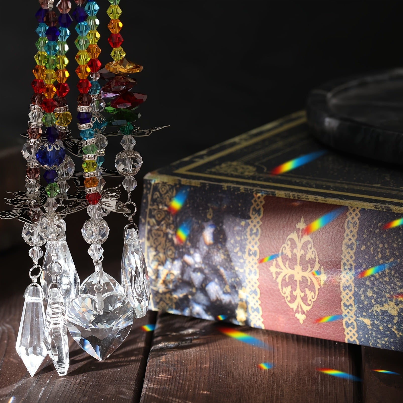 Set of 6 Crystal Suncatcher Hanging Ornaments - Butterfly Star Moon Prism Window Decor 3