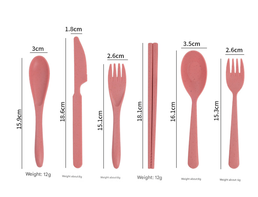 Pink Durable Eco-Friendly Wheat Straw Dinnerware Set - 24 Pieces with Plates, Bowls, Cups & Cutlery