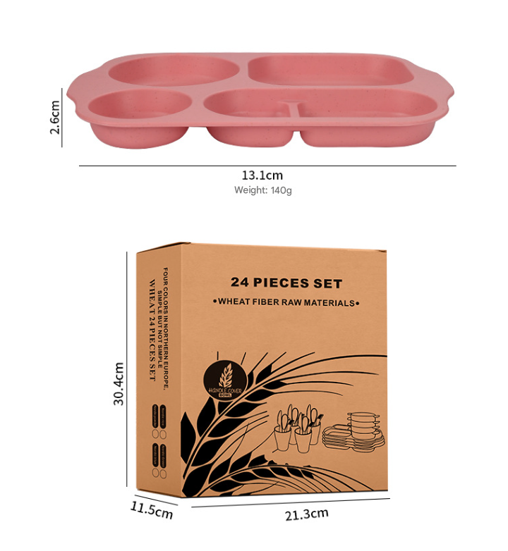 Blue Durable Eco-Friendly Wheat Straw Dinnerware Set - 24 Pieces with Plates, Bowls, Cups & Cutlery 4