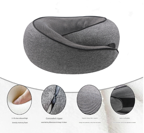Light Grey Ergonomic Memory Foam Travel Neck Pillow - U-Shaped Support for Naps & Journeys 3