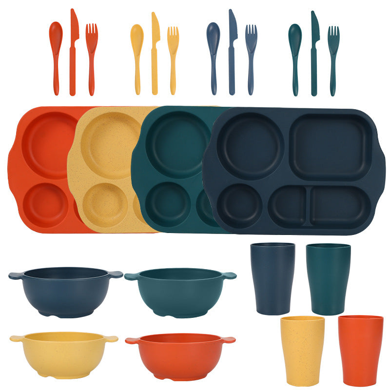 Macaron 4 Colours Durable Eco-Friendly Wheat Straw Dinnerware Set - 24 Pieces with Plates, Bowls, Cups & Cutlery