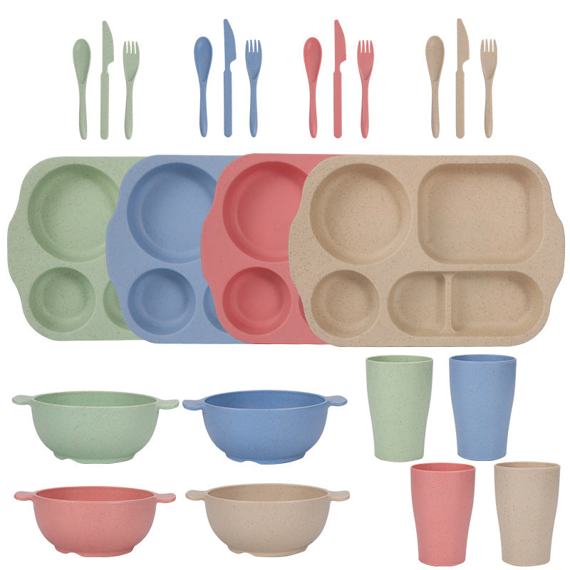 Scandinavian 4-colour Durable Eco-Friendly Wheat Straw Dinnerware Set - 24 Pieces with Plates, Bowls, Cups & Cutlery