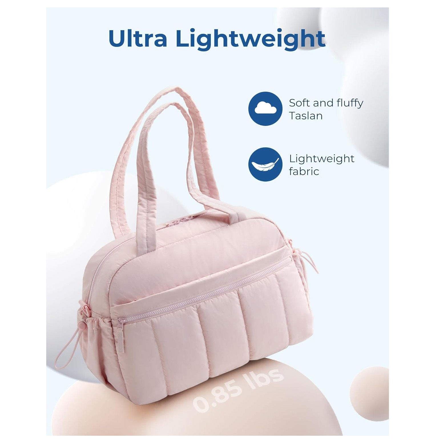 White Large Capacity Quilted Travel Tote Bag - Waterproof Gym Duffel with Wet Pocket (42x19x30cm) 5