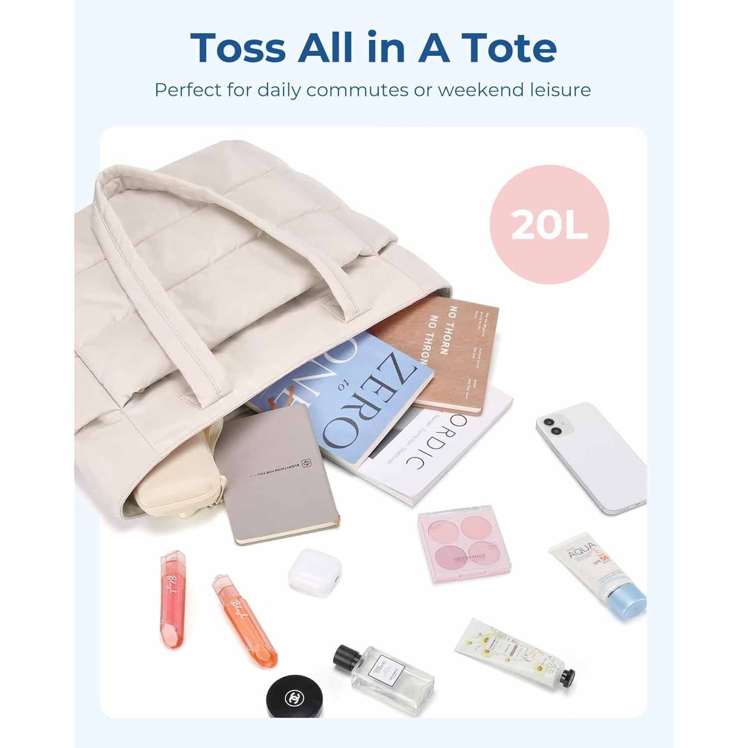 Beige Large Capacity Nylon Tote Bag for Women - Fashionable Travel Shoulder & Crossbody Handbag 4