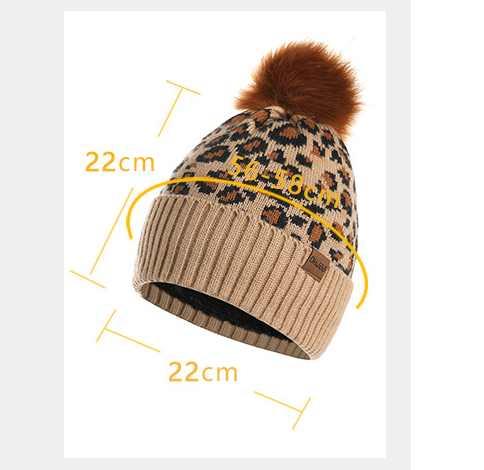 Beige Women's Leopard Print Winter Warm Knit Set - 3 Piece Fleece Lined Hat, Scarf & Gloves 3