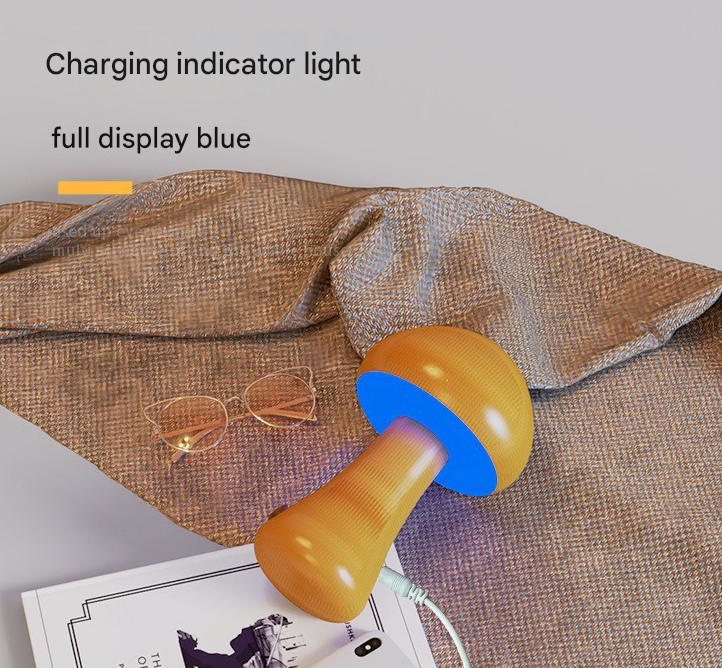 Dun-dun Model Brown Solid Wood Mushroom LED Table Lamp - Rechargeable Touch Control Bedside Night Light (Large) 3