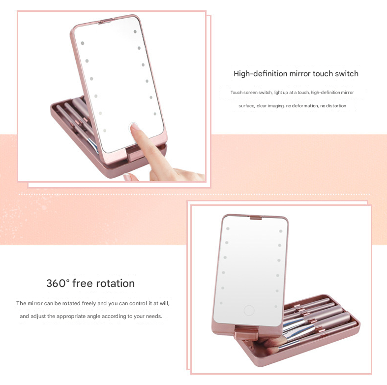 Black LED Lighted Makeup Mirror with 5-Piece Cosmetic Brush Set and Dustproof Storage Case 4