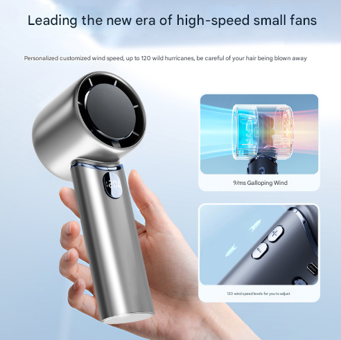 Grey Mini Bladeless Handheld Fan - USB Rechargeable, Quiet Portable Desk Fan 4