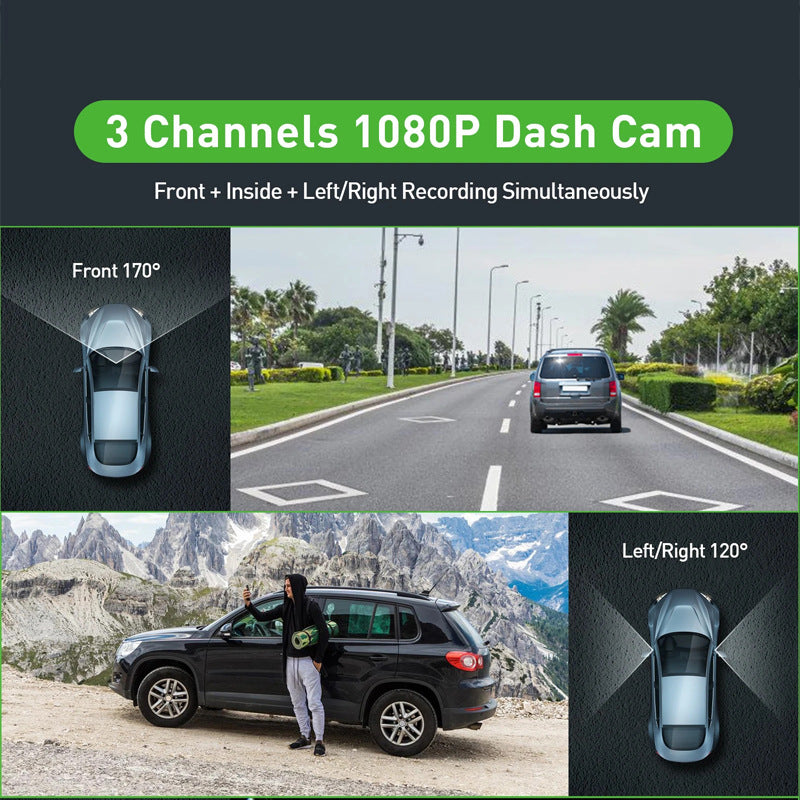 3-Inch HD 1080P Dash Cam - Front, Rear, and Left Recording, 19x12x8cm