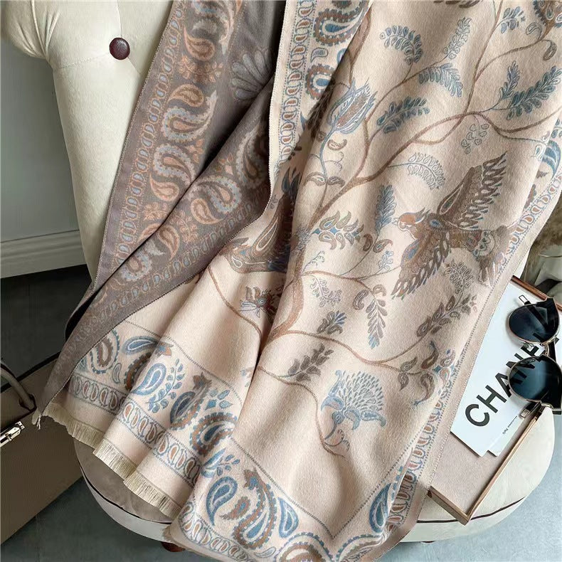 Faux Cashmere Sun Protection Shawl - Summer AC Room Dual-Use Decorative Scarf 3