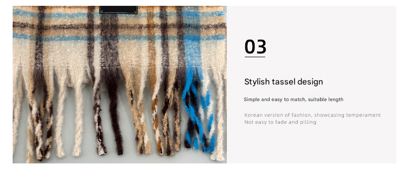 Yellow-green Plaid Color-Block Women's Scarf - Autumn/Winter Thick Warm Neck Wrap with Tassels 4