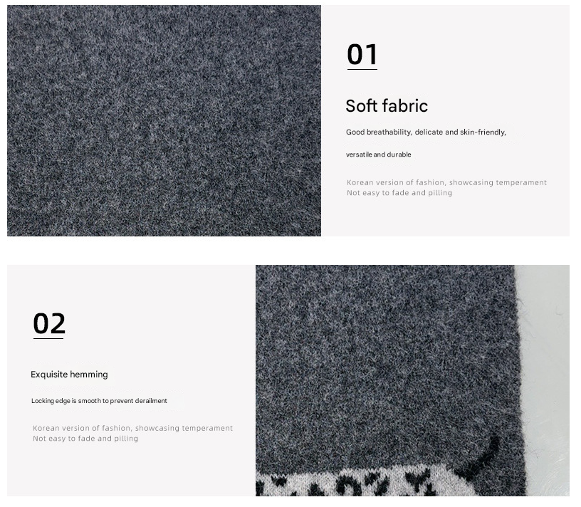 Black Cute Korean-Style Wool Scarf with Dog Design - Unisex Knitted Winter Neck Wrap 3