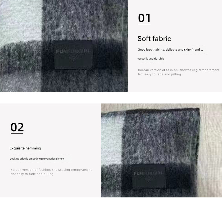 Blue Classic Plaid Faux Cashmere Winter Scarf - Warm and Stylish 50 x 180 cm Design 3