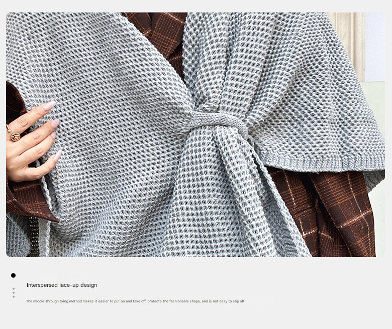 Blue Luxurious Faux Cashmere Knitted Cape - Large Buckled 90 x 140 cm Women's Versatile Shawl 3