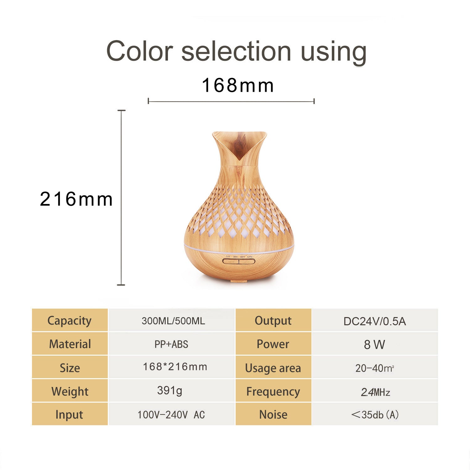 Light Woodgrain 500ml Wood-Grain Essential Oil Aroma Diffuser with Lattice Design and Humidifier 3