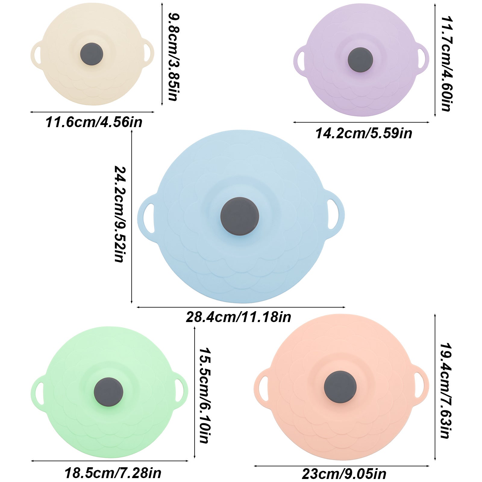 Multicolor Two-Set Five-Piece Silicone Fresh-Keeping Lids - Heat-Resistant, Anti-Spill, and Dust-Proof