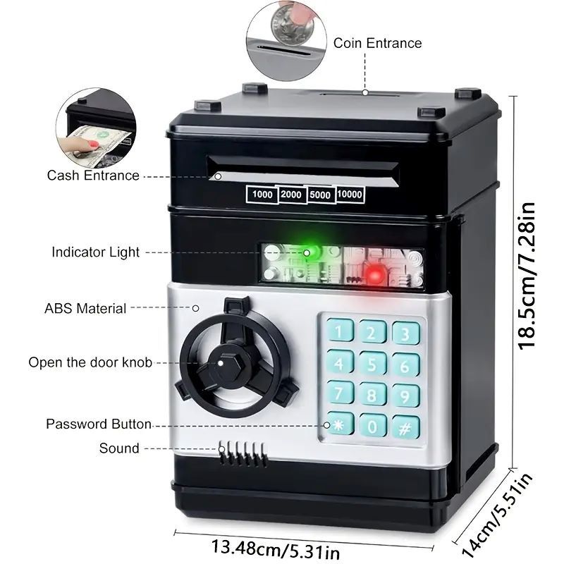 Pink Children's Mini Safe Piggy Bank with Fingerprint and Password Lock 3