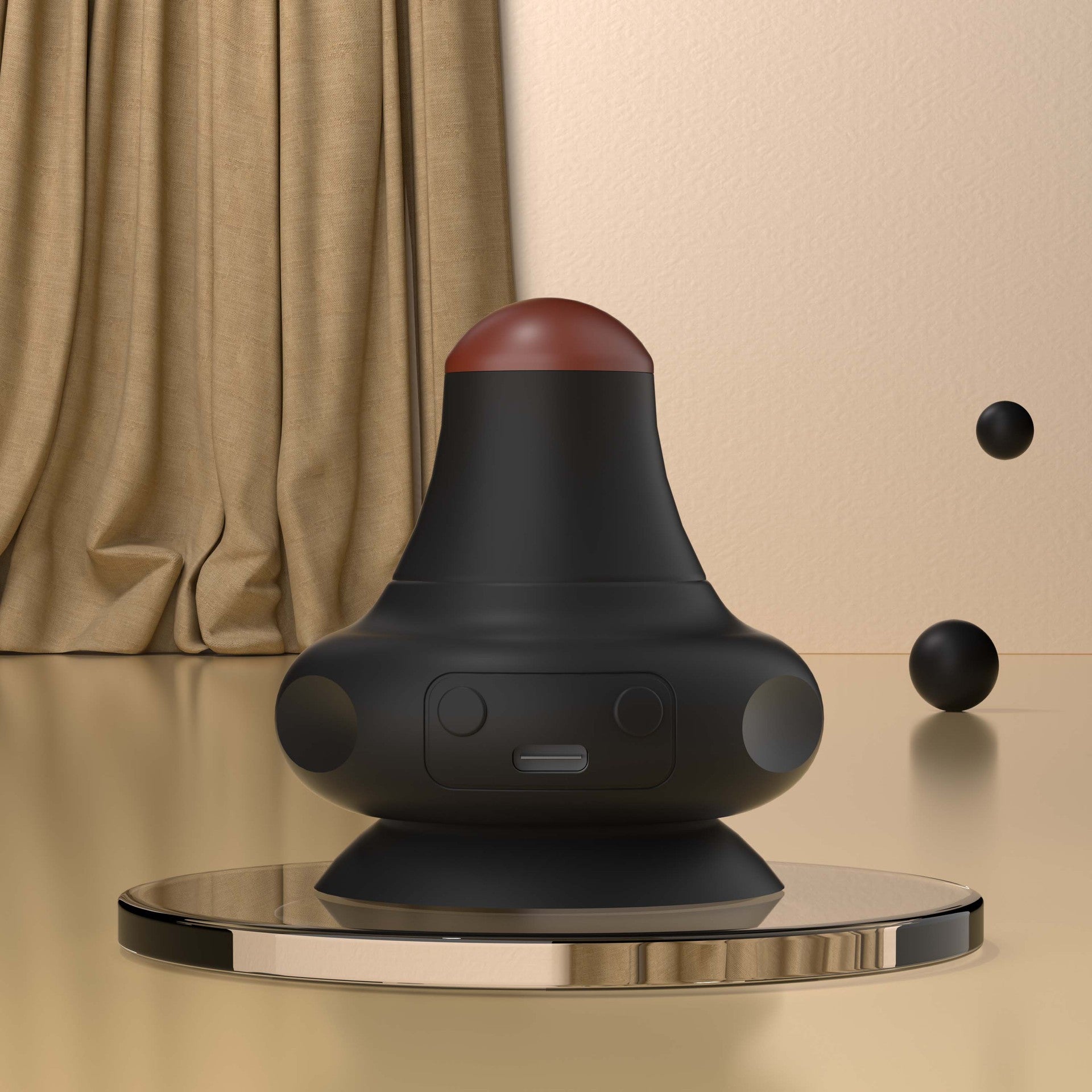 Black [Stone + Hot Compress] Silicone Fascial Massage Ball with Suction - Muscle Relaxation for Yoga and Therapy