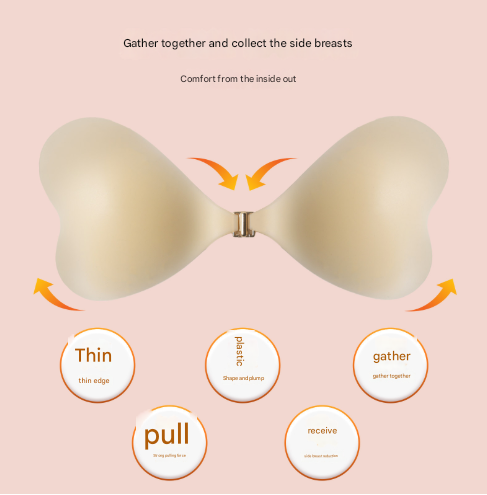 Size S [A cup] Two Pairs Pink Skin Colour Heart-Shaped Silicone Breast Sticker - Thin Invisible Push-Up for Small Chest Enhancement