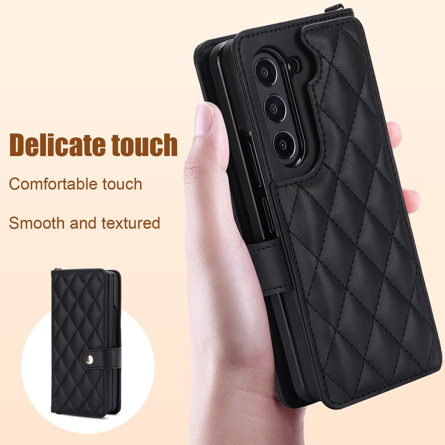 White Galaxy Z Fold5 Multi-Functional Leather Wallet Case for Samsung Z Fold Series - Crossbody with Pen Slot, Quilted Design Pen Not Included 4
