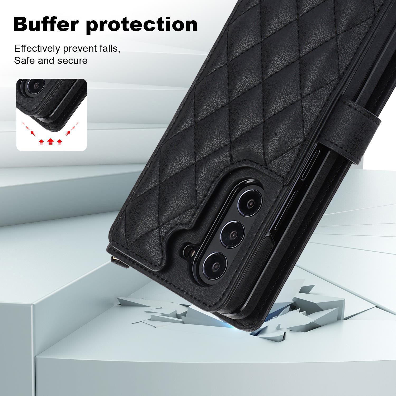 White Galaxy Z Fold6 Multi-Functional Leather Wallet Case for Samsung Z Fold Series - Crossbody with Pen Slot, Quilted Design Pen Not Included 6