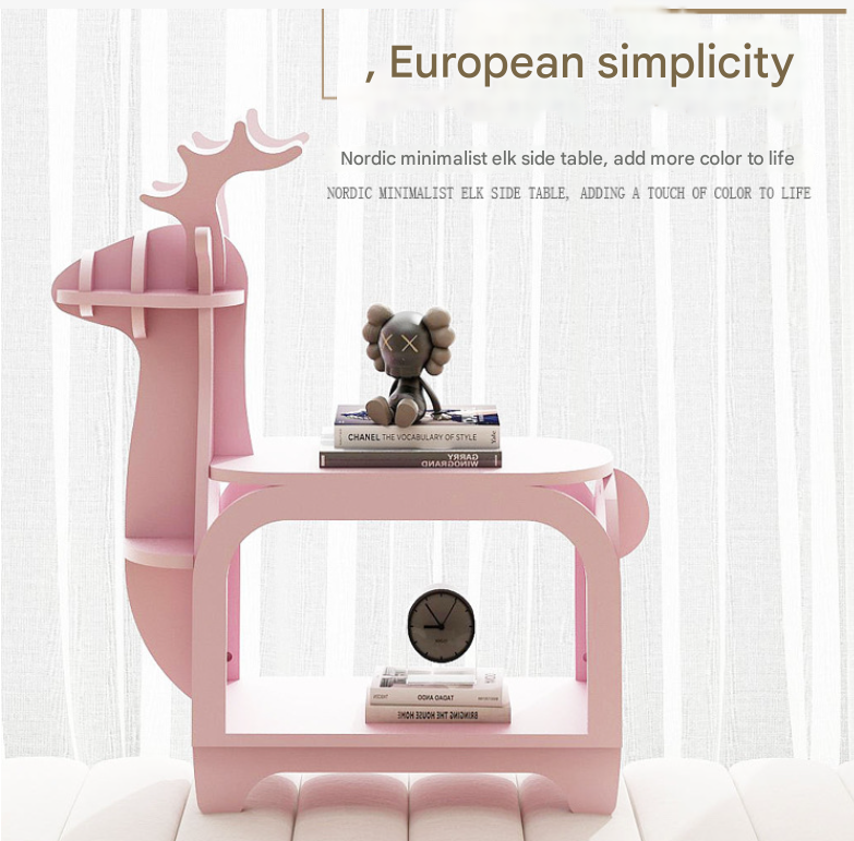 Oak Planking Small Creative Reindeer-Shaped Solid Wood Bookshelf for Kids