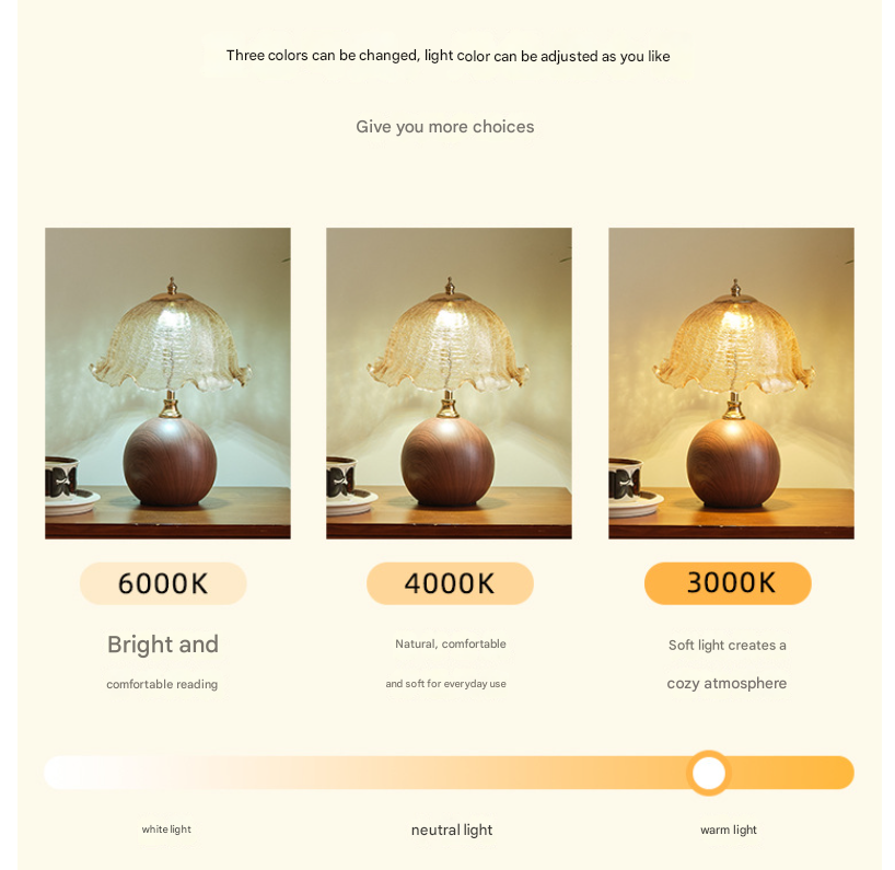 Three-colour Changing Light French-Inspired Bedside Lamp - Modern Minimalist Warm Light 6