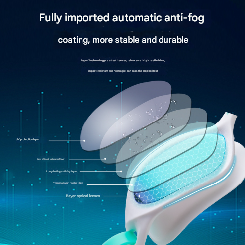 Coated Blue-white-blue Premium Full-View Anti-Fog Adult Swim Goggles with Wide-Frame Design