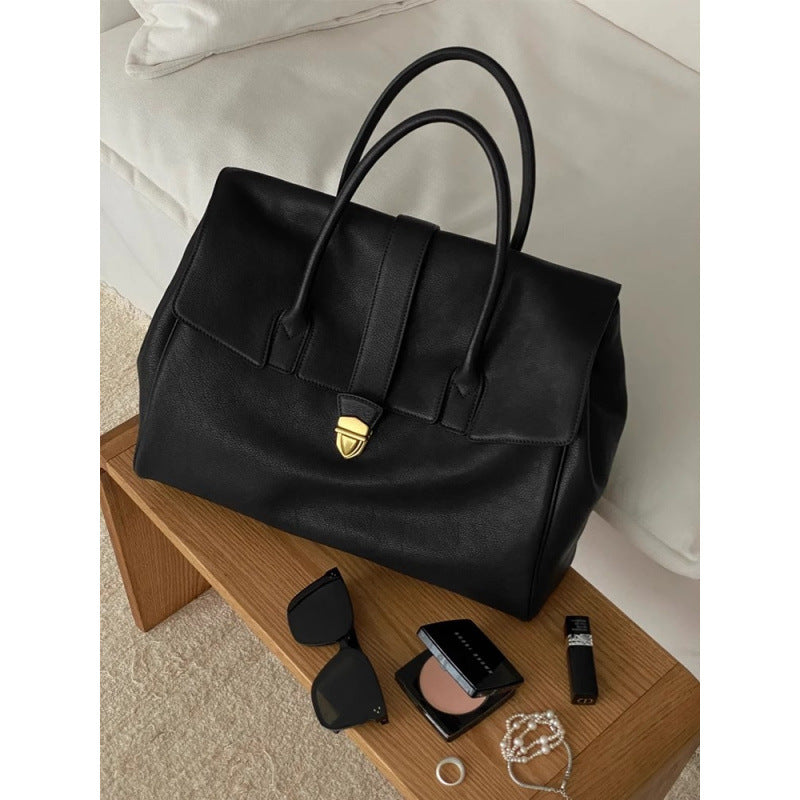 Black Spacious Women's PU Leather Tote Bag with Laptop Compartment 3