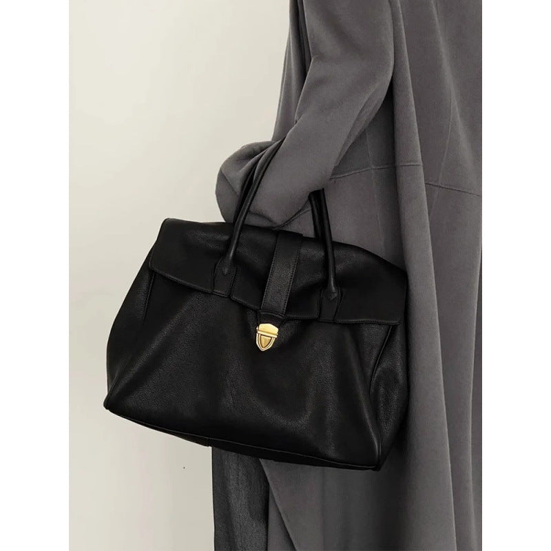 Black Spacious Women's PU Leather Tote Bag with Laptop Compartment 4