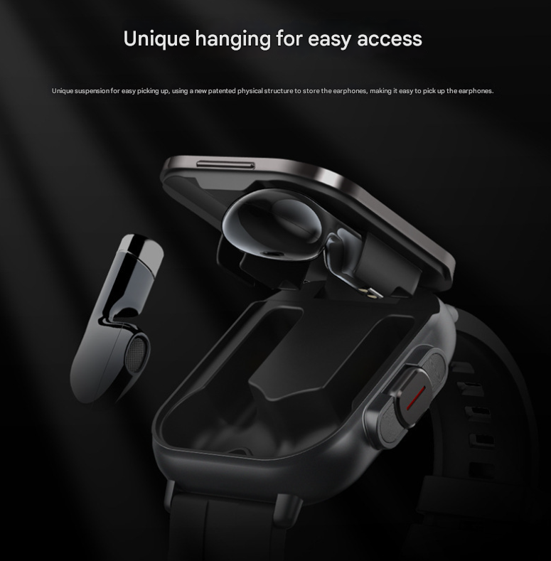 Black 2-in-1 Bluetooth Smartwatch with Integrated Earbuds for Sports 3