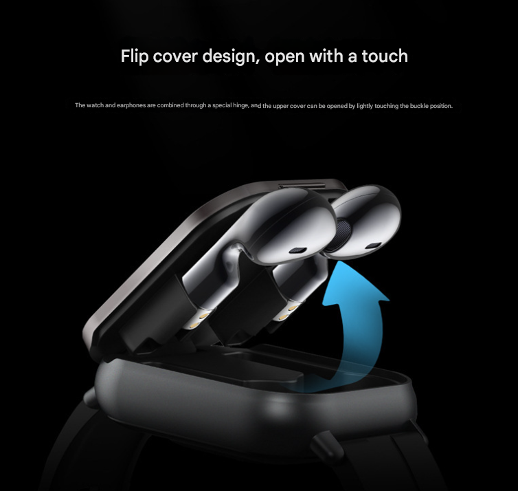 Black 2-in-1 Bluetooth Smartwatch with Integrated Earbuds for Sports 4