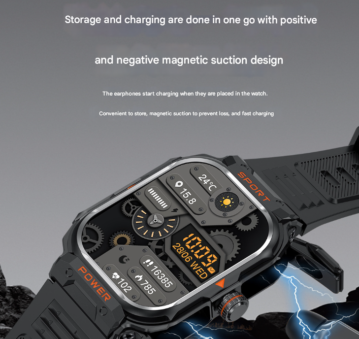 Black 2-in-1 Smartwatch with Earbuds and 2.01-Inch HD Screen for Sports 3
