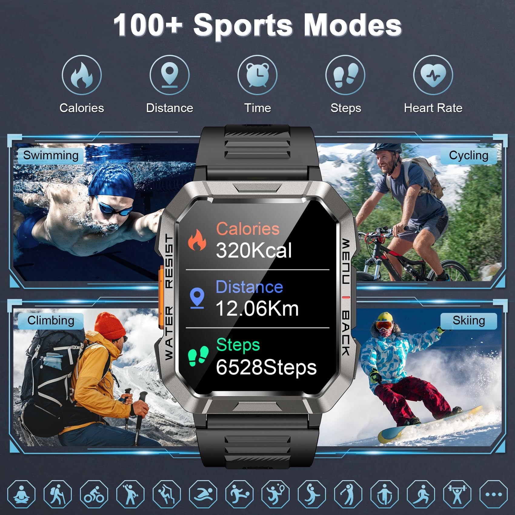 Men's Outdoor Smartwatch with Bluetooth Calling and Flashlight 4