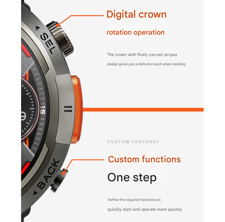 Black-red Steel Belts Outdoor Smartwatch with 1.45-Inch HD Round Screen and Flashlight 3